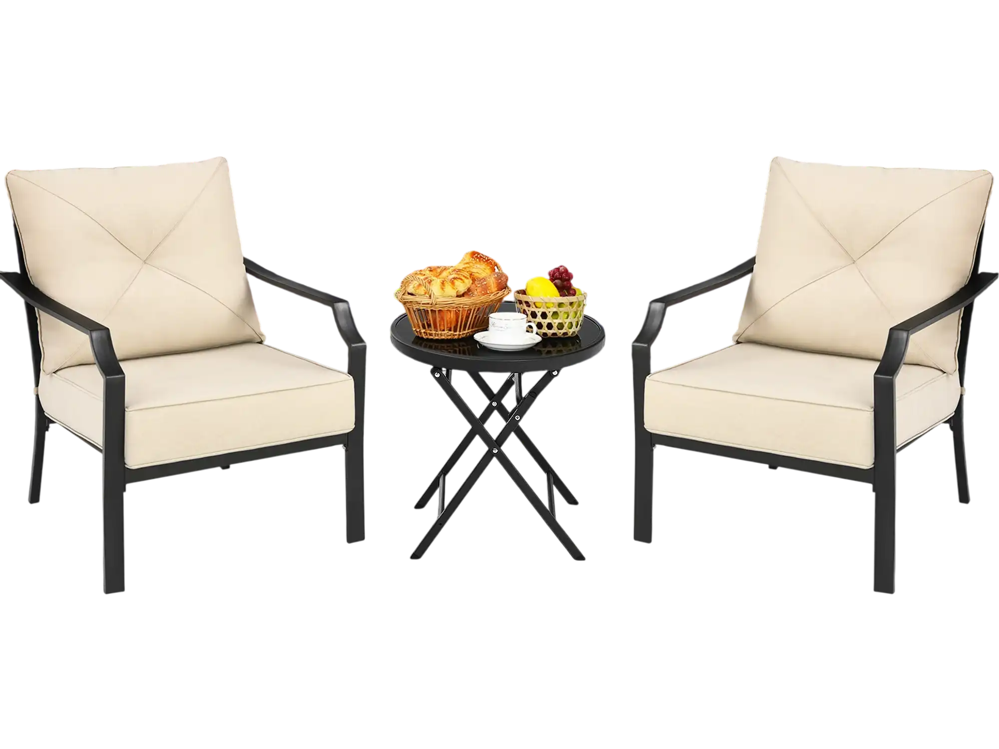 Costway 2-Pc Patio Dining Chairs Set Padded Cushions Armrest Steel Frame 27901635 New