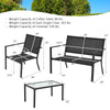 4-piece patio furniture set featuring a gray steel frame, ergonomic chairs, and a coffee table for outdoor comfort.