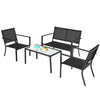 4-piece patio furniture set featuring a gray steel frame, ergonomic design, and a coffee table for outdoor relaxation.
