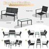 4-piece patio furniture set featuring a loveseat, two chairs, and a coffee table in gray for outdoor comfort and style.