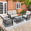 Single chair from the patio wicker furniture set with beige cushion, designed for outdoor comfort and relaxation.