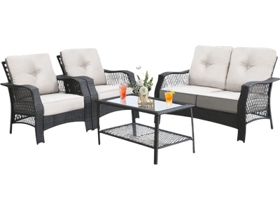 Costway 4pc Patio Wicker Furniture Set Loveseat Sofa Coffee Table Beige 64579183 New