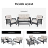 4-piece patio wicker furniture set with loveseat, coffee table, and 2 chairs in beige, ideal for outdoor gatherings.