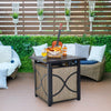 25-inch propane fire pit table with lid, featuring smokeless design and fire glass, perfect for outdoor patio use.