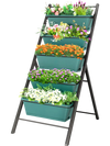 5-tier vertical garden planter box in green with five containers, ideal for flowers and herbs on patios or balconies.