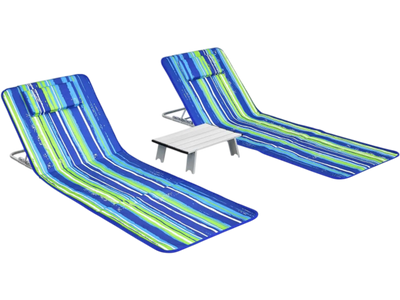 Costway 3-Pc Adjustable Beach Lounge Chair Mat Set w/ Table Stripe 16928743 New