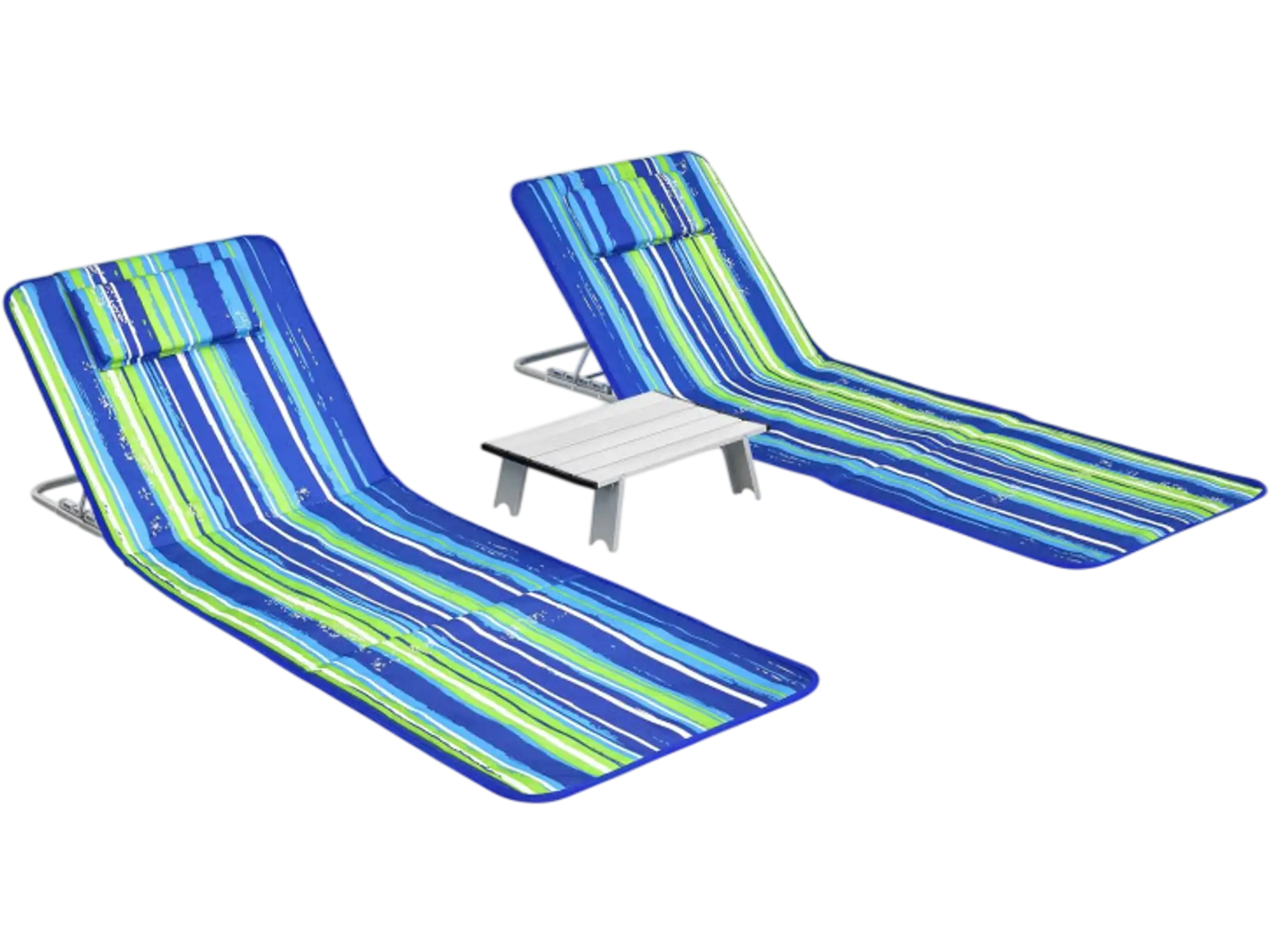 Costway 3-Pc Beach Lounge Chair Mat Set w/ 2 Adjustable Chairs & Table Stripe 16928743 New
