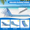 Adjustable beach lounge chair set with striped design, includes two chairs and a folding table for outdoor relaxation.