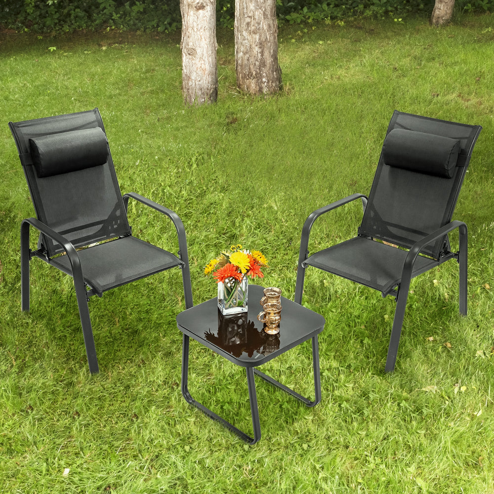 3 Pieces Patio Bistro Furniture Set with Adjustable Backrest-Black - Gallery View 1 of 10