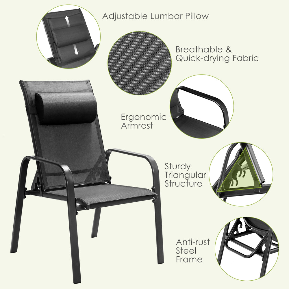 Adjustable backrest patio chair with breathable fabric and anti-rust steel frame, perfect for outdoor relaxation.