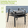 Stacked patio chairs with adjustable backrests, featuring a black steel frame and quick-drying fabric for outdoor use.