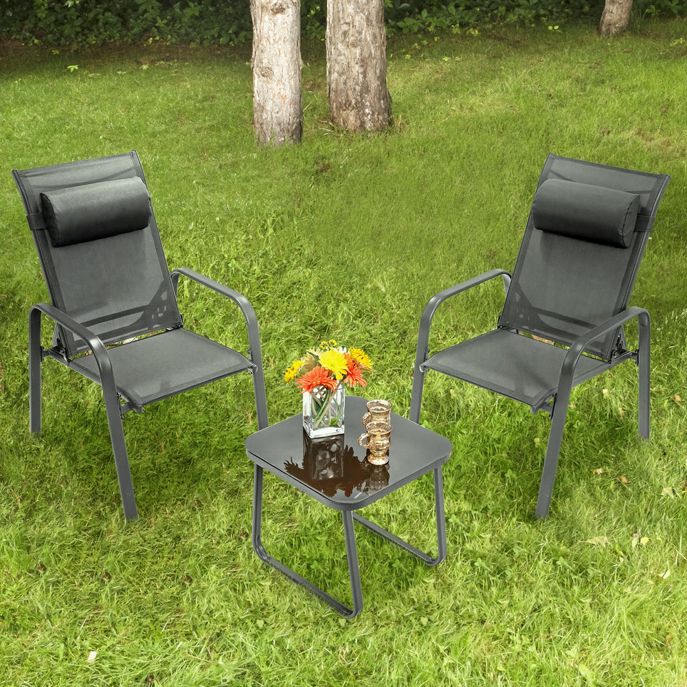 3 Pieces Patio Bistro Furniture Set with Adjustable Backrest-Gray - Gallery View 1 of 10