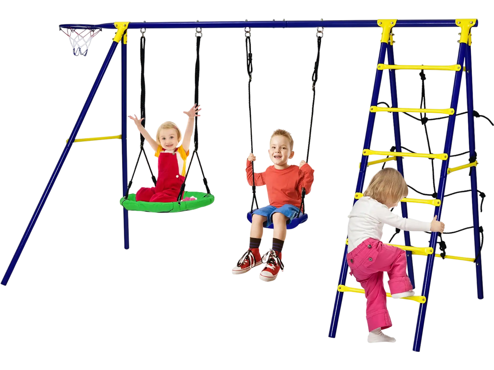 Costway 5-In-1 Outdoor Kids Swing Set A-Shaped Metal Frame 45023796 New