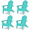 Turquoise foldable patio chair with built-in cup holder, made from fade-resistant PE material for outdoor use.