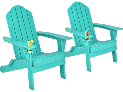 Costway Foldable Adirondack Patio Chair w/ Cup Holder Turquoise 83279456 New