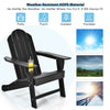 Black outdoor Adirondack chair with built-in cup holder, made of weather-resistant PE material, ideal for patio and.