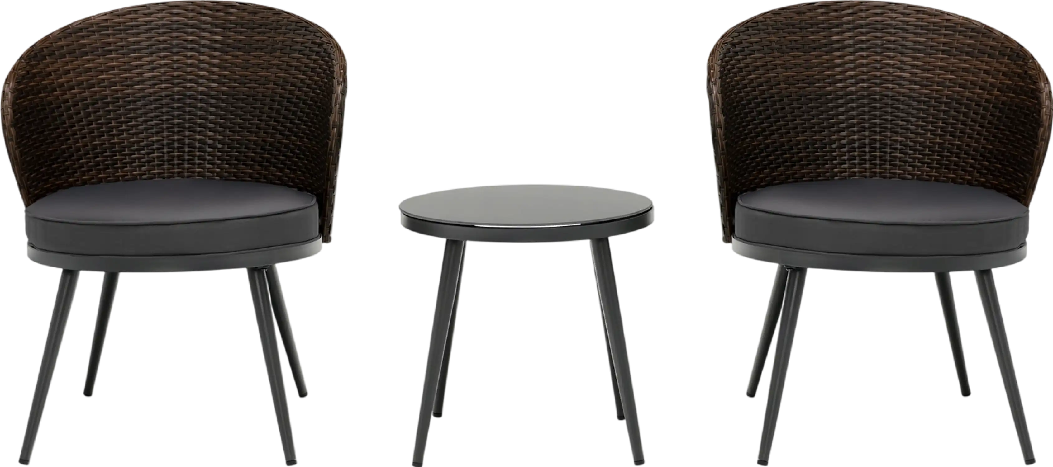 Costway Patio Bistro Set Rattan 3 Pieces with Seat Cushions and Tempered Glass Tabletop New