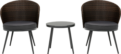 Costway Patio Bistro Set Rattan 3 Pieces with Seat Cushions and Tempered Glass Tabletop New