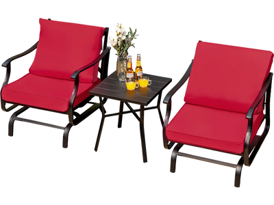 Costway 3-Piece Patio Rocking Chair Set w/ Coffee Table Red 15389476 New