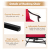 Curved armrests and adjustable footpads of the red patio rocking chair set enhance comfort and stability for outdoor.