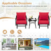 Red 3-piece patio rocking chair set with coffee table, featuring ergonomic design and sturdy steel construction for.