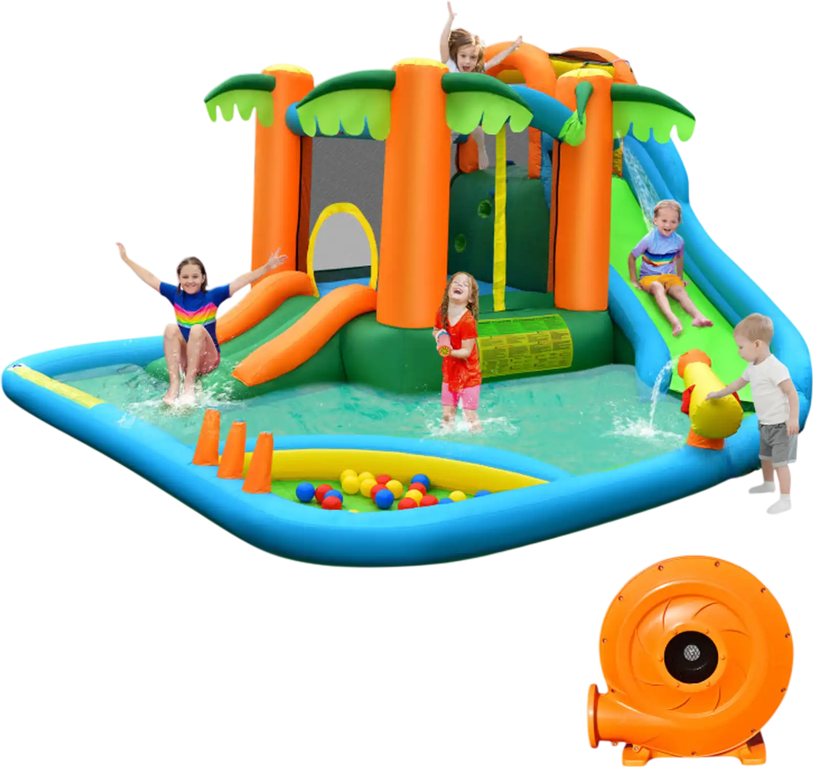 Costway 7-in-1 Inflatable Water Slide Park w/ 780W Blower 71962345 New