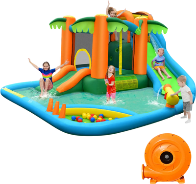 Costway 7-in-1 Inflatable Water Slide Park w/ 780W Blower 71962345 New