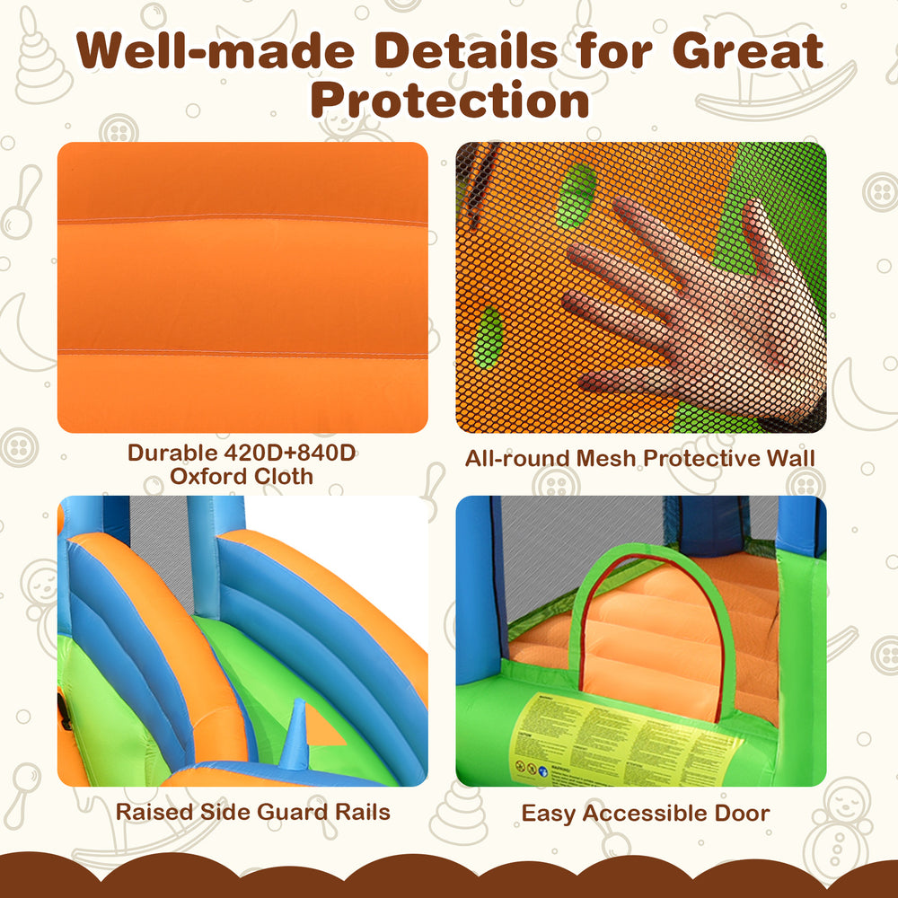 Durable 420D+840D oxford cloth detail of the 7-in-1 inflatable water park bouncer for kids' summer fun.