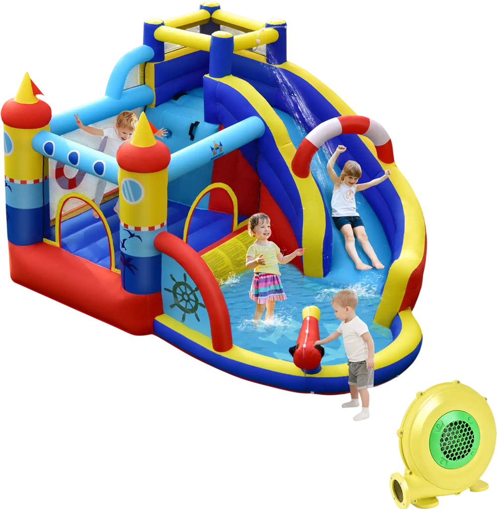 Inflatable Bounce Castle with Slide Climbing Wall and 450W Blower