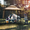13.5 x 4 Feet Patio BBQ Grill Gazebo Canopy with Dual Side Awnings-Beige - Gallery View 1 of 10