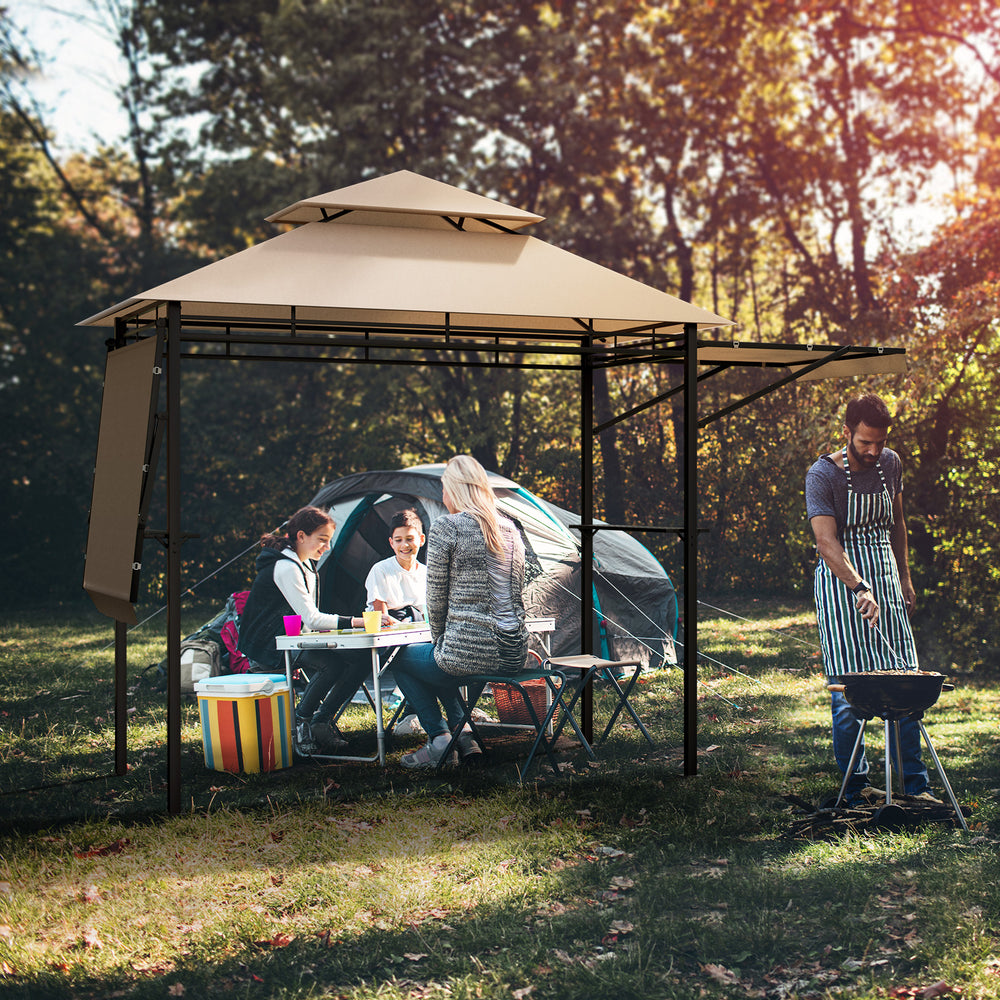 13.5 x 4 Feet Patio BBQ Grill Gazebo Canopy with Dual Side Awnings-Beige - Gallery View 1 of 10