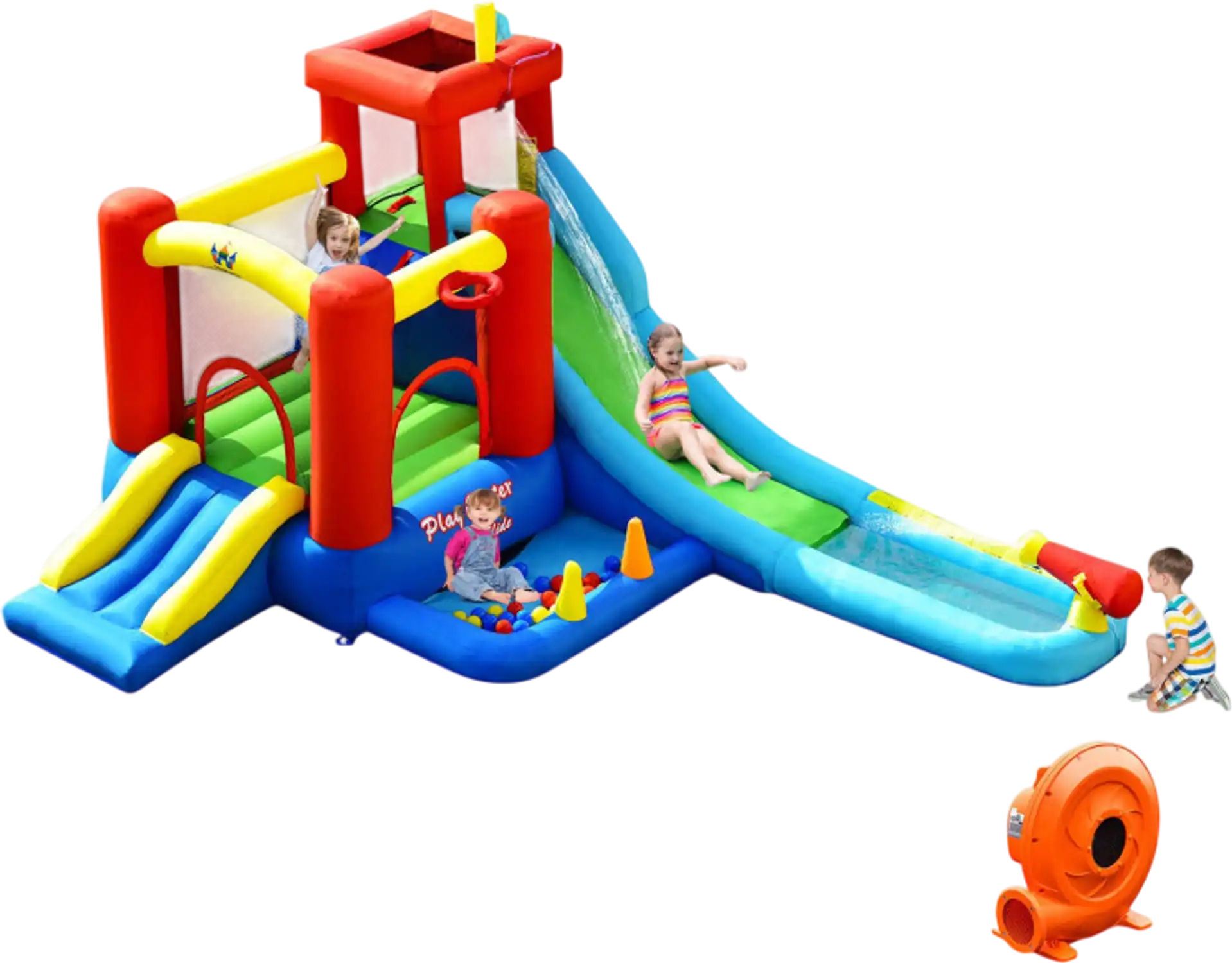Costway 9-in-1 Inflatable Kids Water Slide Bounce House w/ 860W Blower 36841957 New
