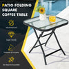 Square patio bistro table with rustproof frame and tempered glass top, perfect for outdoor use by the poolside or.