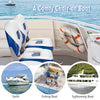 Set of 2 blue folding low back fishing boat seats with ergonomic backrest, ideal for marine use and comfort.