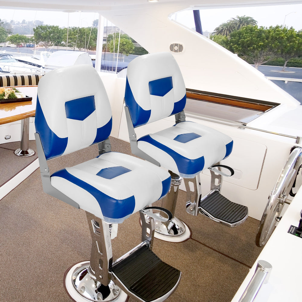 Set of 2 Folding Low Back Fishing Boat Seat with Stainless Steel Screws-Blue - Gallery View 1 of 12