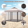 2-Tier pop-up gazebo tent with mesh screens, waterproof canopy, and powder-coated steel frame for outdoor sun shelter.