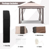 2-Tier pop-up gazebo tent in beige with mesh screens, carry bag, and stakes for outdoor shade and insect protection.