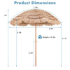 Dimensions of the 7.2 feet thatched tiki umbrella with a durable polyester canopy for sun protection and outdoor use.