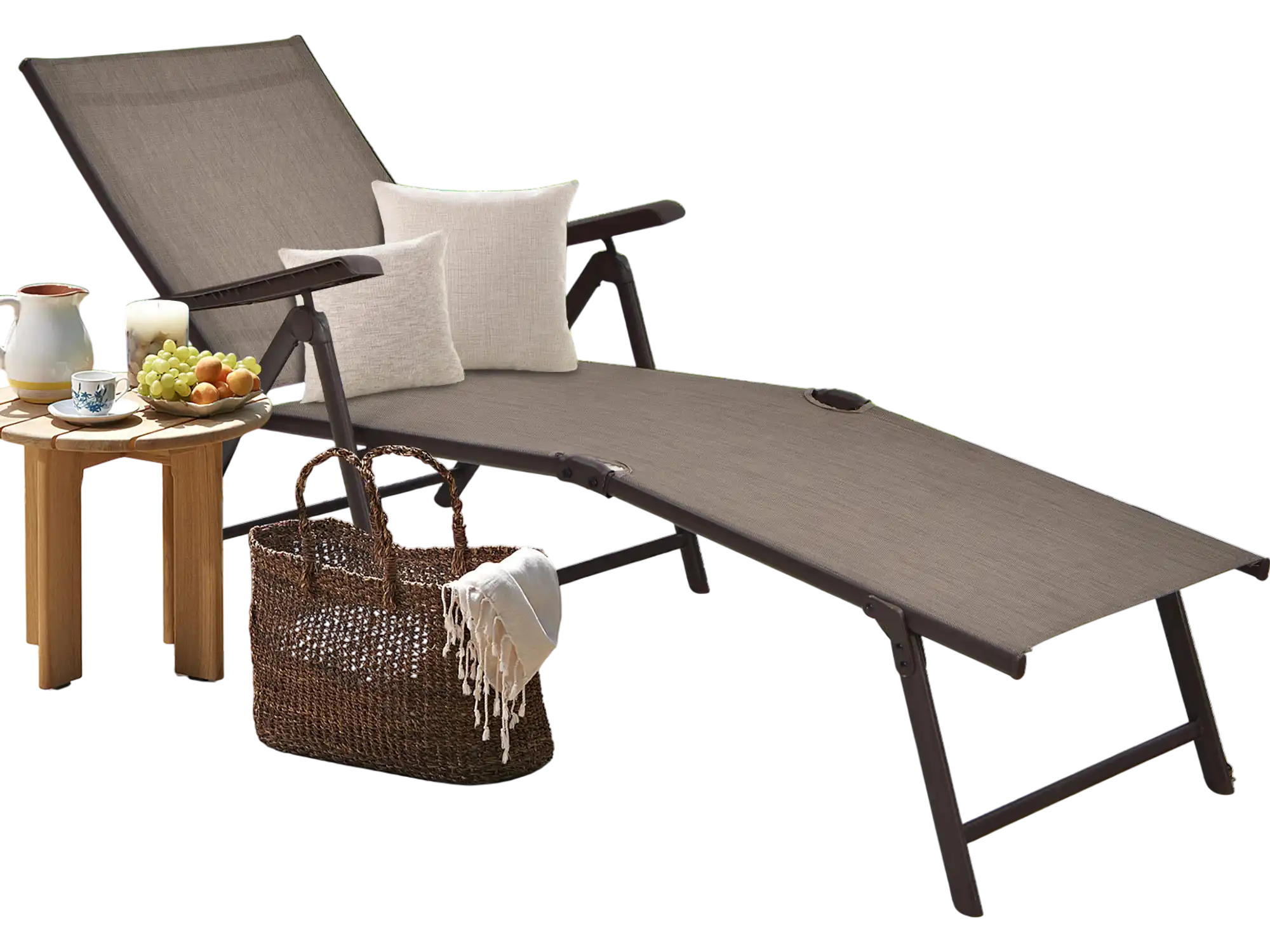 Costway Patio Foldable Chaise Lounge Chair Backrest Footrest Brown 10856723 New