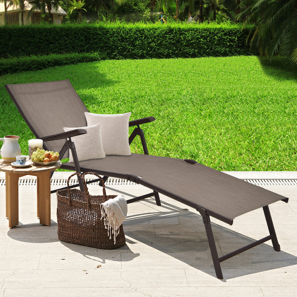Patio Foldable Chaise Lounge Chair with Backrest and Footrest-Brown - Gallery View 1 of 8