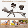 Brown patio foldable chaise lounge chair with 5 backrest angles and 2 footrest positions for versatile outdoor.