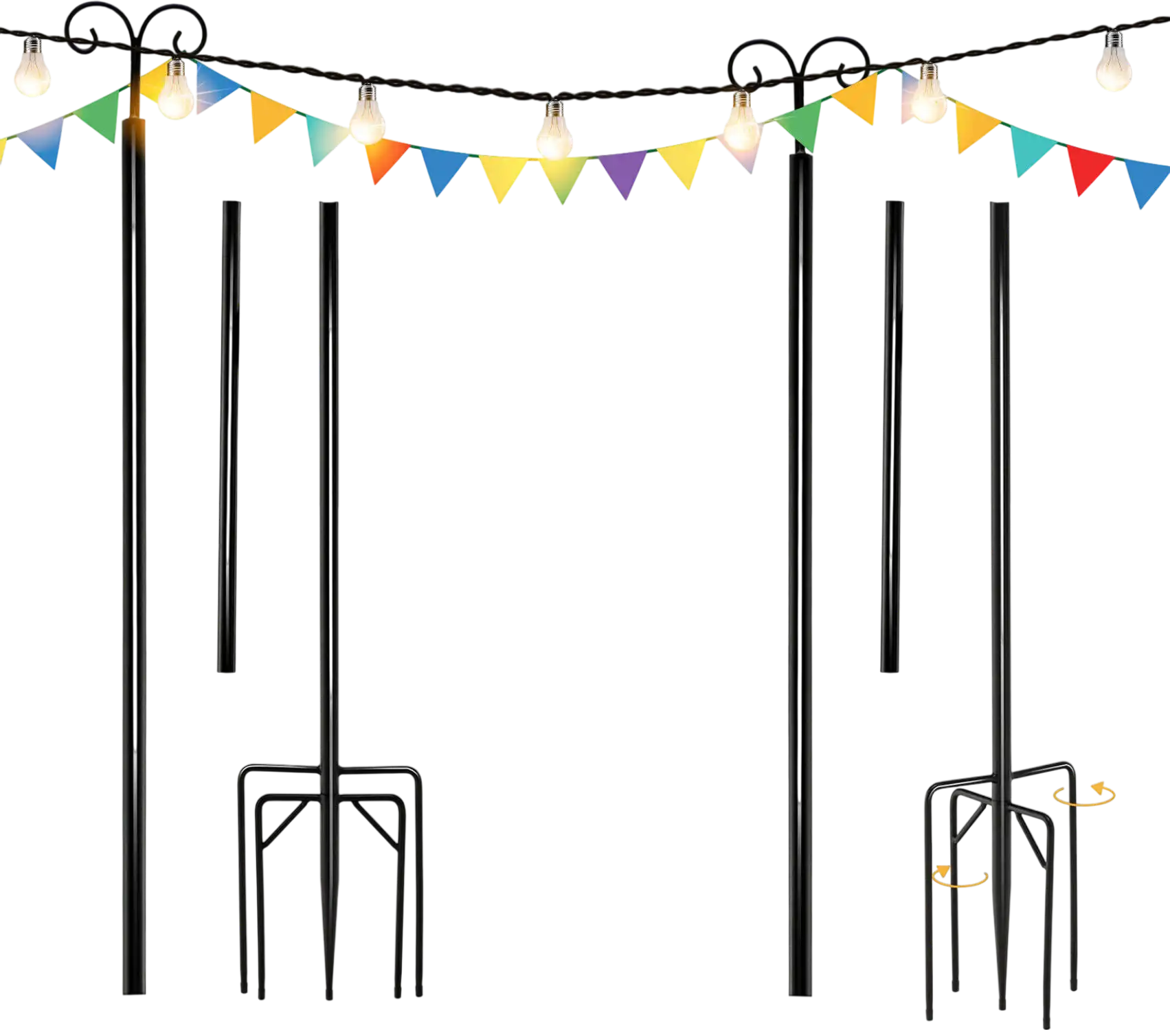 Costway 2 Pack 10' Outdoor String Light Poles w/ Arc Hook & 5-Prong Base 54693782 New
