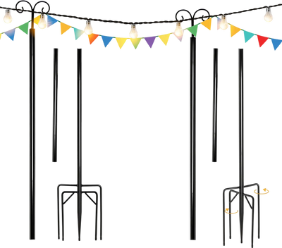 Costway 2 Pack 10' Outdoor String Light Poles w/ Arc Hook & 5-Prong Base 54693782 New