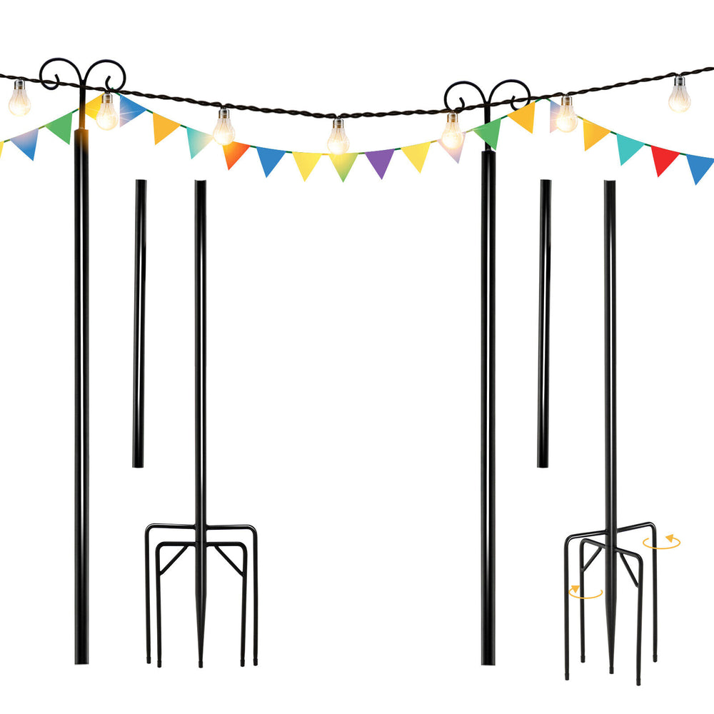 String Light Poles 2 Pack Outdoor Metal Poles with Top Arc Hook and 5-Prong Base-10 ft - Gallery View 1 of 10