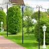 Outdoor string light poles with arc hook and 5-prong base, made of durable carbon steel for stable yard decoration.