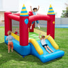 Inflatable kids bounce castle with slide, made of durable 420D oxford cloth, perfect for outdoor fun and safety.