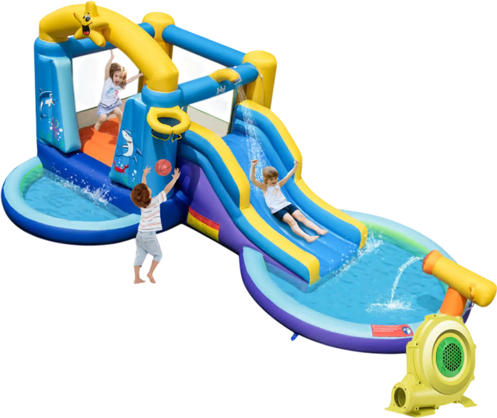 Inflatable Ocean-Themed Bounce House with 680W Blower and 2 Pools