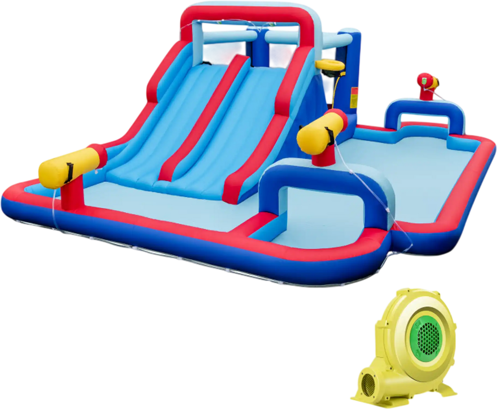 Inflatable Bounce House with 2 Water Slides and 3 Water Cannons With 735W Blower