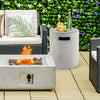 Outdoor weather-resistant tank hideaway table for 20 lbs propane gas tank, featuring a natural ore powdered surface.