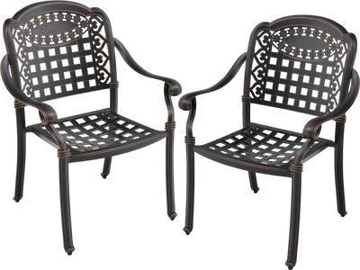 Costway Cast Aluminum Patio Dining Chairs Set of 2 with Armrests 74183296 New